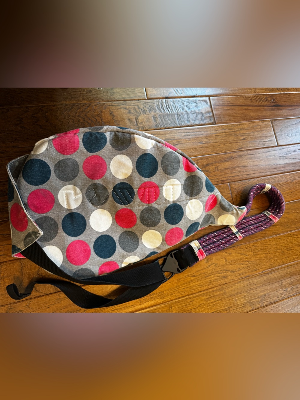 Kavu Rope Bag Polka Dots Pink Navy Gray sling backpack - Picture 12 of 16